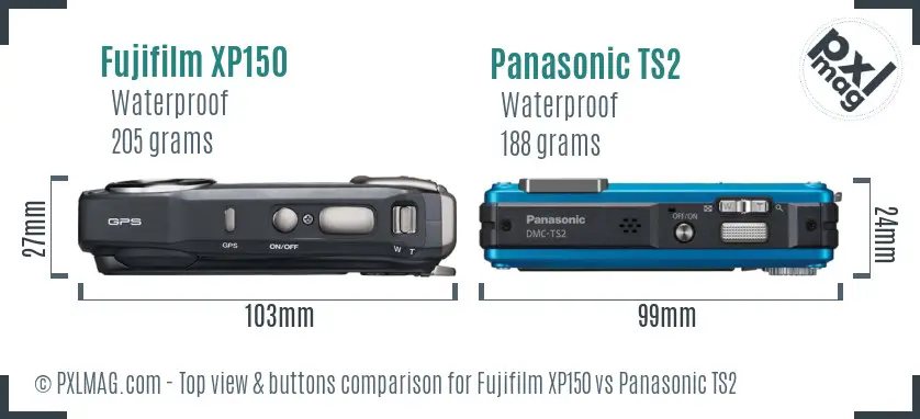 Fujifilm XP150 vs Panasonic TS2 top view buttons comparison