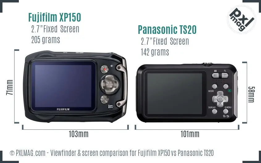 Fujifilm XP150 vs Panasonic TS20 Screen and Viewfinder comparison