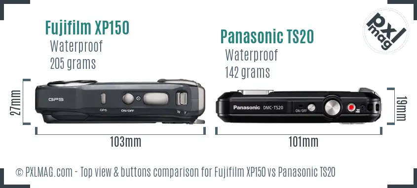Fujifilm XP150 vs Panasonic TS20 top view buttons comparison