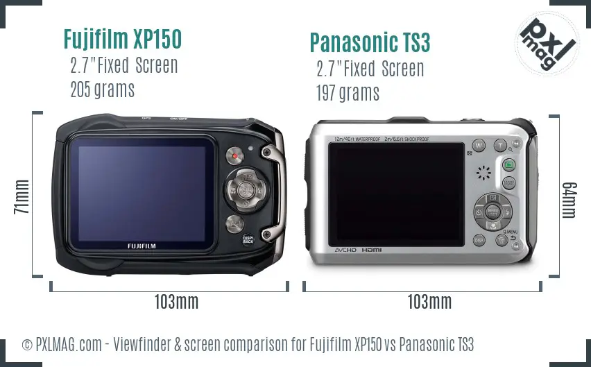 Fujifilm XP150 vs Panasonic TS3 Screen and Viewfinder comparison