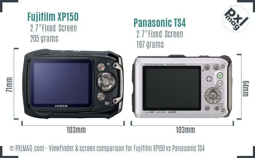 Fujifilm XP150 vs Panasonic TS4 Screen and Viewfinder comparison