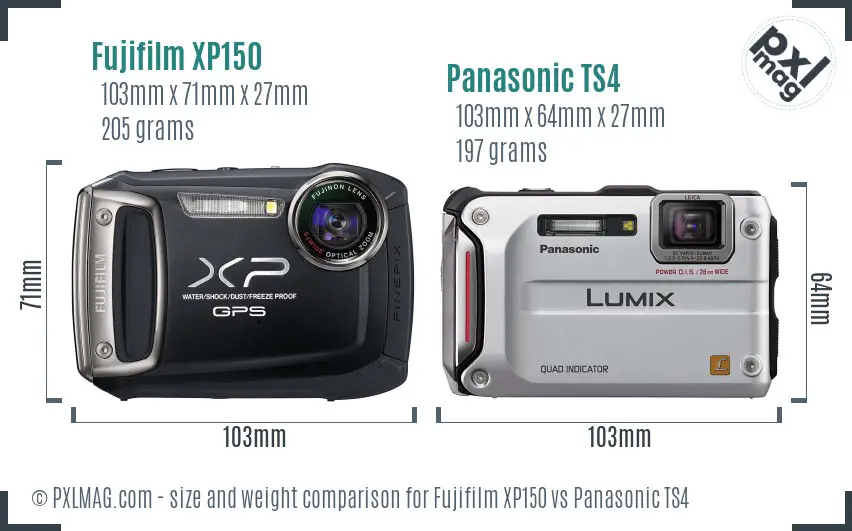 Fujifilm XP150 vs Panasonic TS4 size comparison