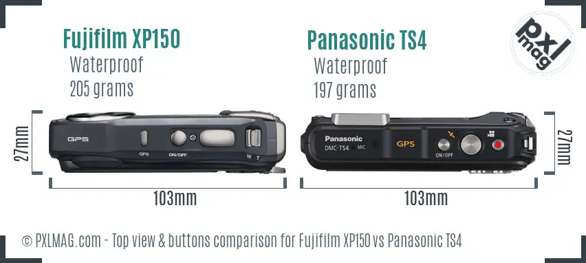 Fujifilm XP150 vs Panasonic TS4 top view buttons comparison