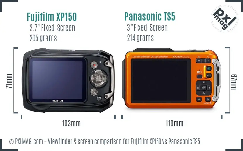 Fujifilm XP150 vs Panasonic TS5 Screen and Viewfinder comparison