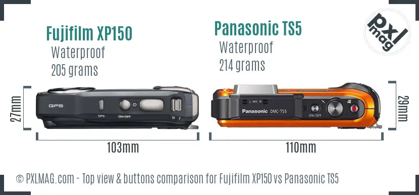 Fujifilm XP150 vs Panasonic TS5 top view buttons comparison