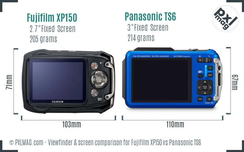 Fujifilm XP150 vs Panasonic TS6 Screen and Viewfinder comparison