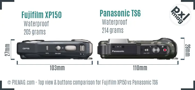 Fujifilm XP150 vs Panasonic TS6 top view buttons comparison