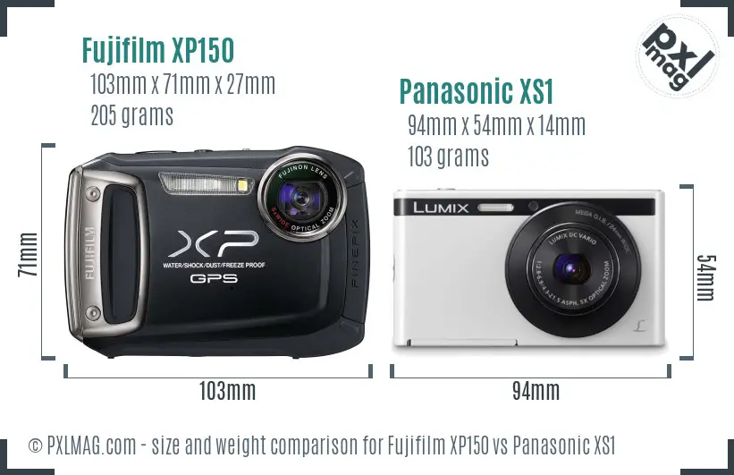 Fujifilm XP150 vs Panasonic XS1 size comparison