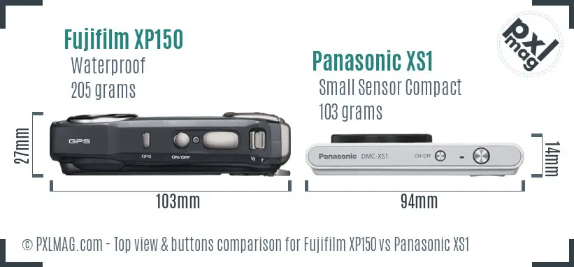 Fujifilm XP150 vs Panasonic XS1 top view buttons comparison