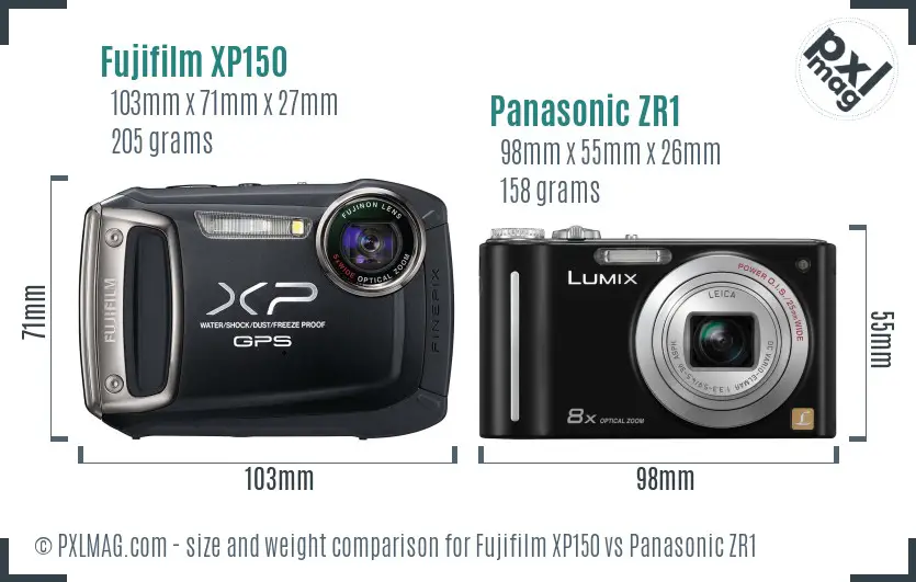 Fujifilm XP150 vs Panasonic ZR1 size comparison