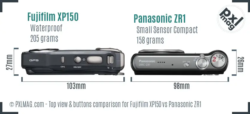 Fujifilm XP150 vs Panasonic ZR1 top view buttons comparison