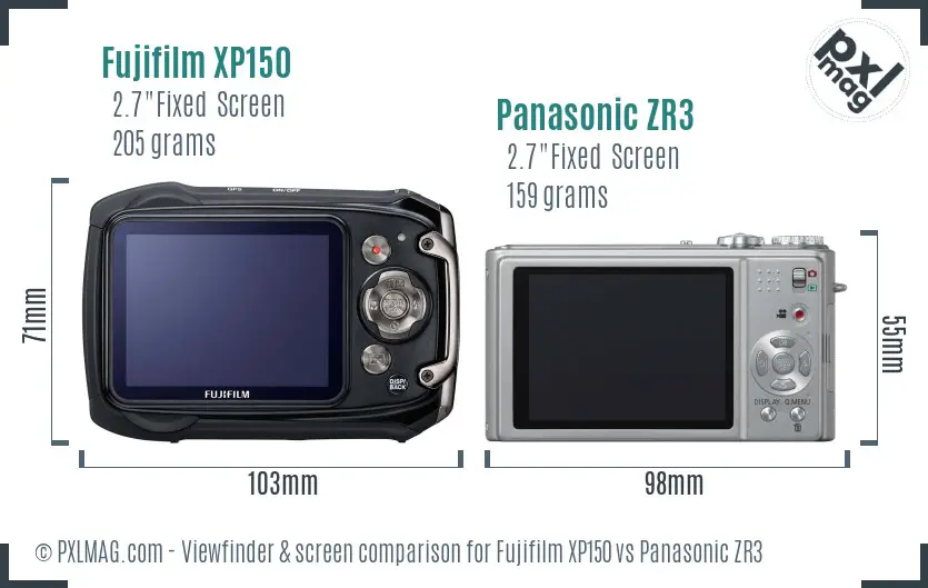 Fujifilm XP150 vs Panasonic ZR3 Screen and Viewfinder comparison