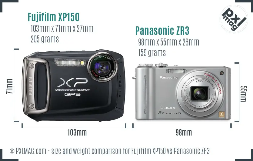 Fujifilm XP150 vs Panasonic ZR3 size comparison