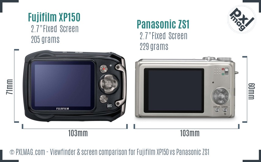 Fujifilm XP150 vs Panasonic ZS1 Screen and Viewfinder comparison