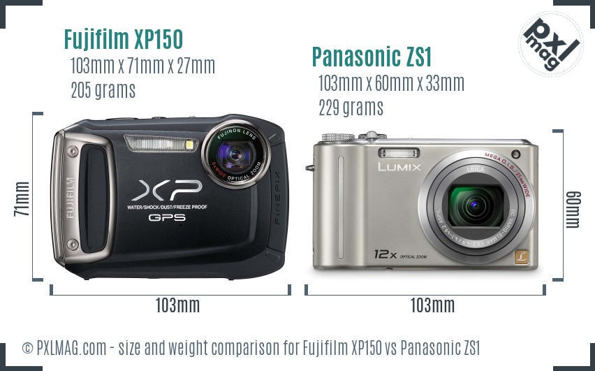 Fujifilm XP150 vs Panasonic ZS1 size comparison Fujifilm XP150 vs Panasonic ZS1 size comparison