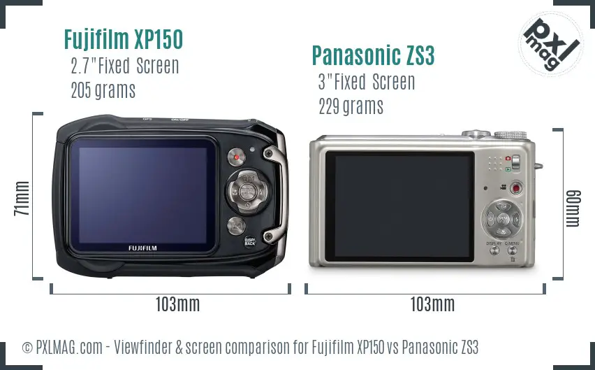 Fujifilm XP150 vs Panasonic ZS3 Screen and Viewfinder comparison
