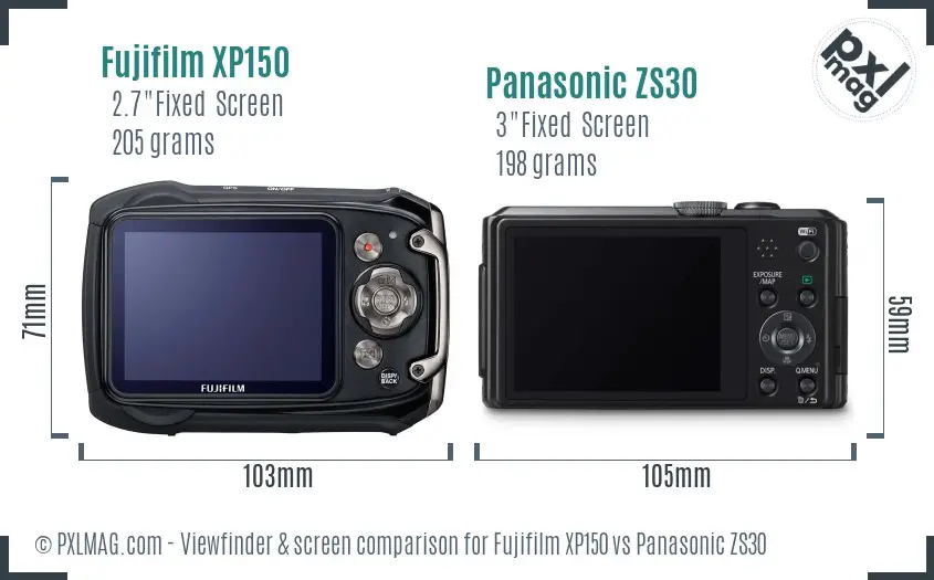 Fujifilm XP150 vs Panasonic ZS30 Screen and Viewfinder comparison