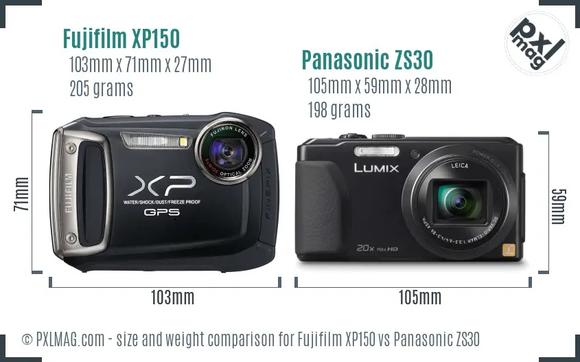 Fujifilm XP150 vs Panasonic ZS30 size comparison