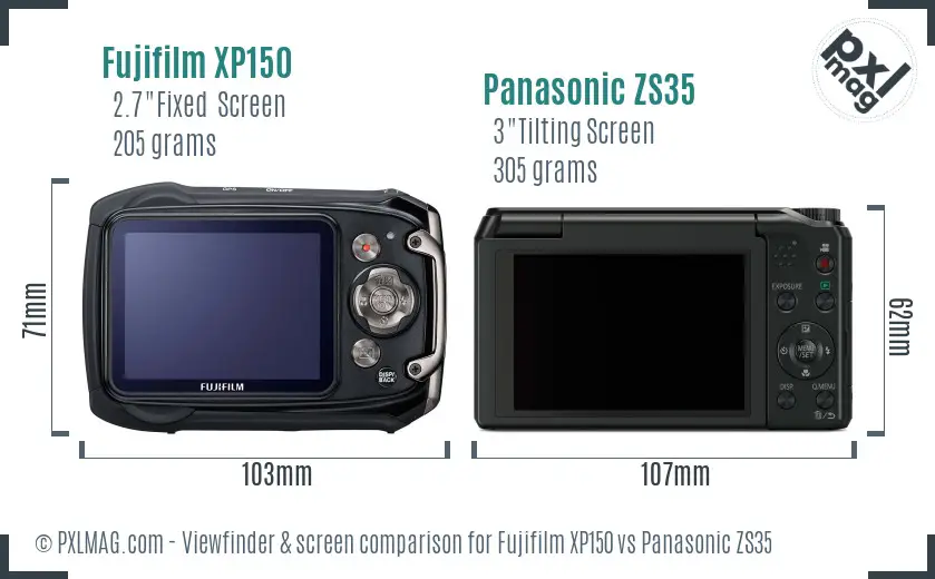 Fujifilm XP150 vs Panasonic ZS35 Screen and Viewfinder comparison Fujifilm XP150 vs Panasonic ZS35 Screen and Viewfinder comparison