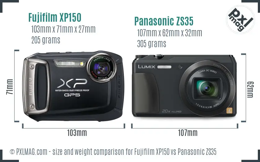 Fujifilm XP150 vs Panasonic ZS35 size comparison Fujifilm XP150 vs Panasonic ZS35 size comparison