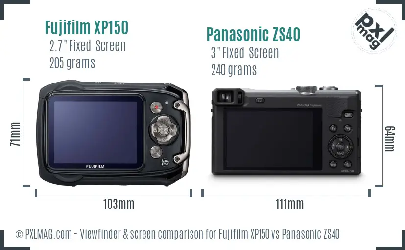 Fujifilm XP150 vs Panasonic ZS40 Screen and Viewfinder comparison