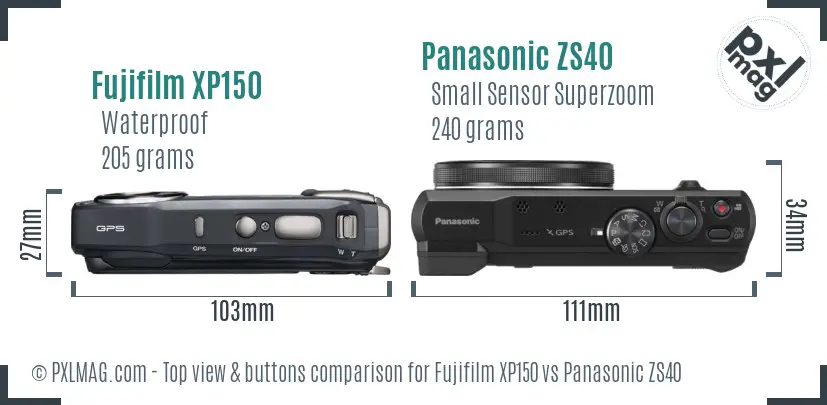 Fujifilm XP150 vs Panasonic ZS40 top view buttons comparison