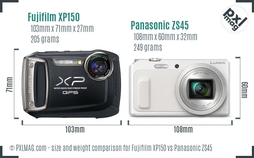 Fujifilm XP150 vs Panasonic ZS45 size comparison Fujifilm XP150 vs Panasonic ZS45 size comparison