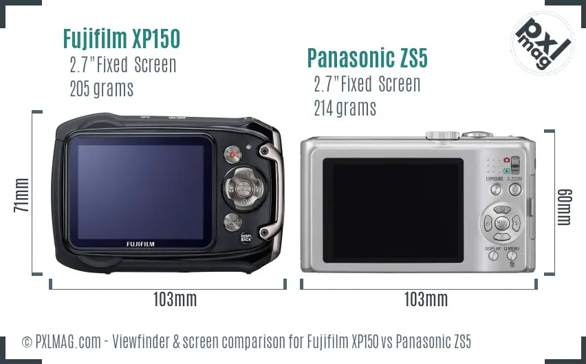 Fujifilm XP150 vs Panasonic ZS5 Screen and Viewfinder comparison