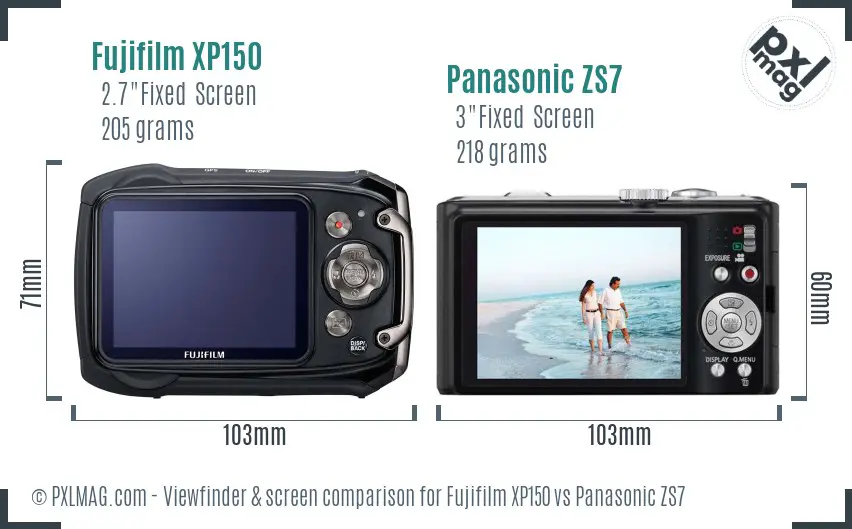 Fujifilm XP150 vs Panasonic ZS7 Screen and Viewfinder comparison