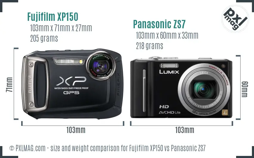 Fujifilm XP150 vs Panasonic ZS7 size comparison
