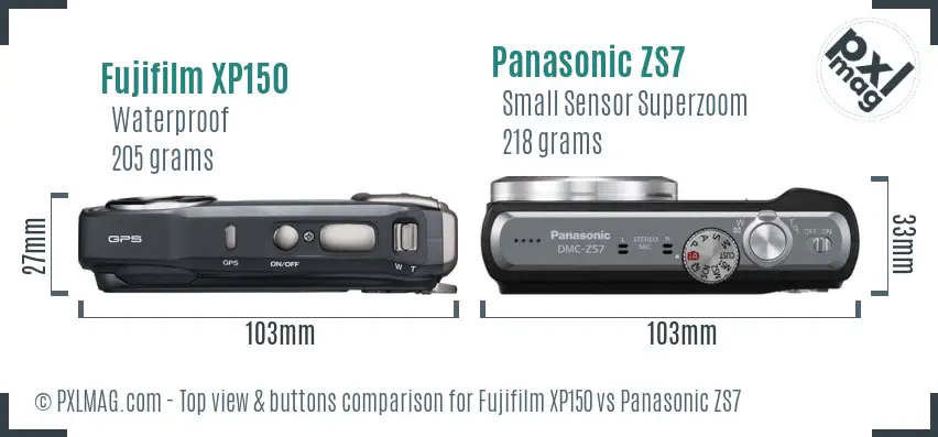 Fujifilm XP150 vs Panasonic ZS7 top view buttons comparison