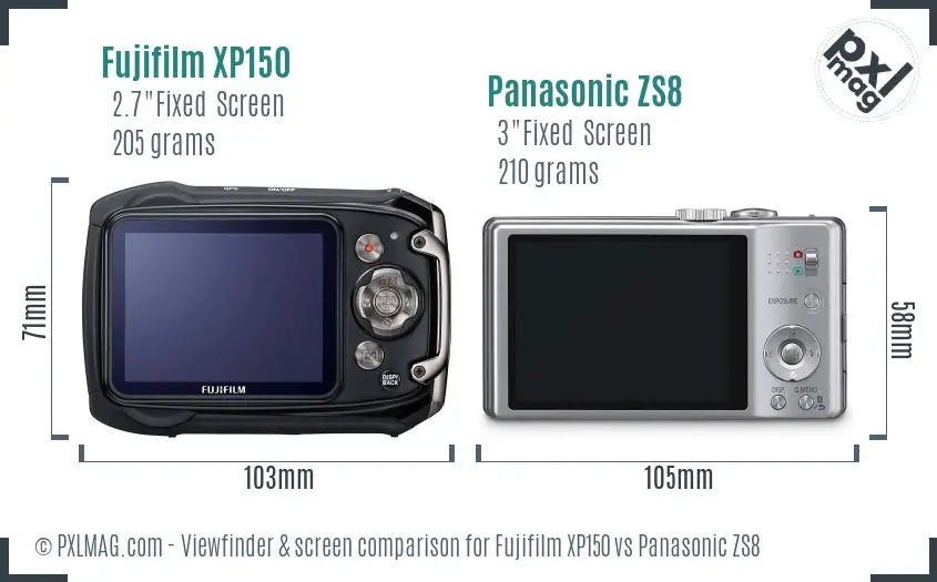 Fujifilm XP150 vs Panasonic ZS8 Screen and Viewfinder comparison