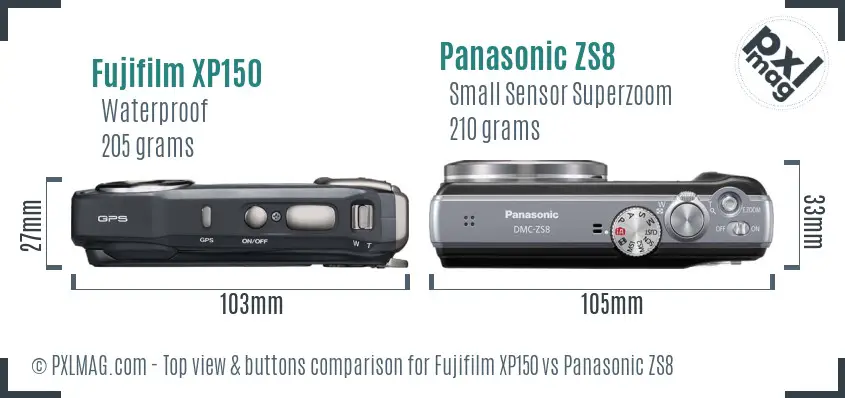 Fujifilm XP150 vs Panasonic ZS8 top view buttons comparison