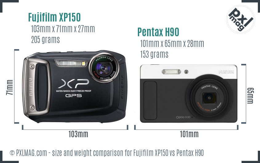 Fujifilm XP150 vs Pentax H90 size comparison Fujifilm XP150 vs Pentax H90 size comparison