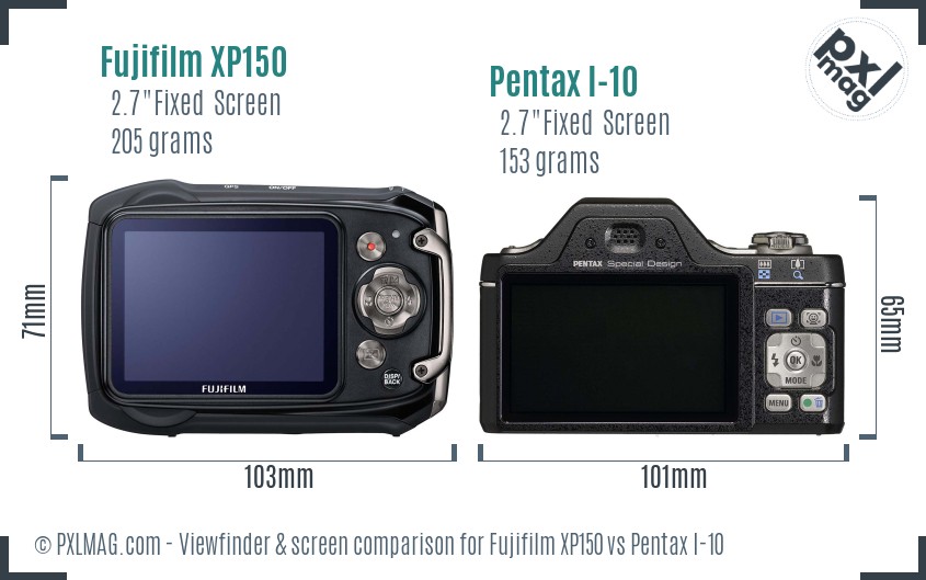 Fujifilm XP150 vs Pentax I-10 Screen and Viewfinder comparison