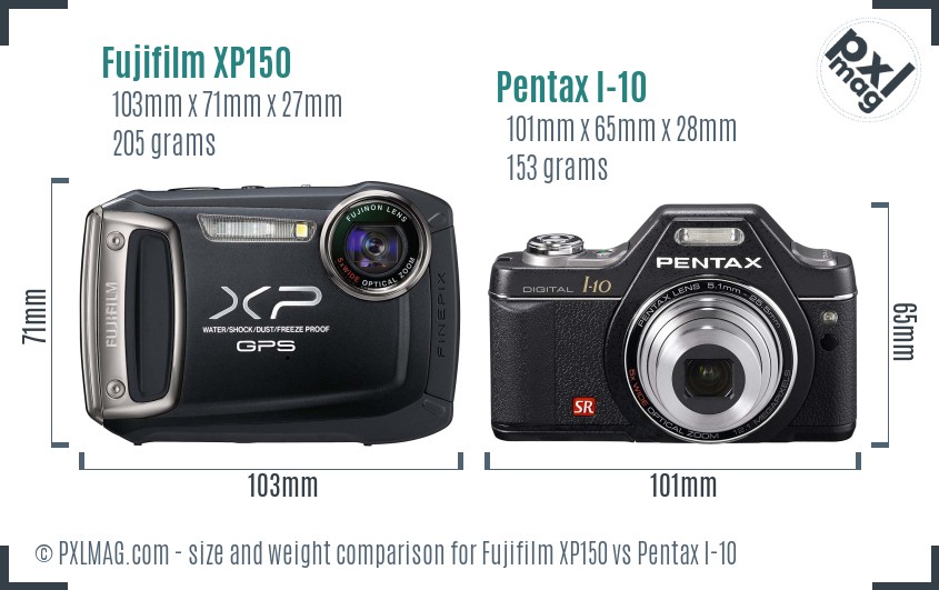 Fujifilm XP150 vs Pentax I-10 size comparison