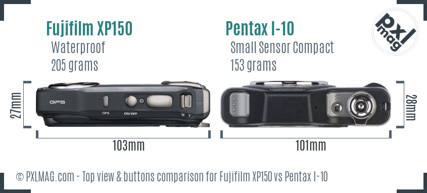 Fujifilm XP150 vs Pentax I-10 top view buttons comparison