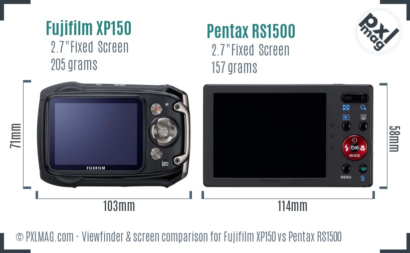 Fujifilm XP150 vs Pentax RS1500 Screen and Viewfinder comparison