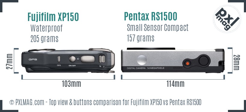 Fujifilm XP150 vs Pentax RS1500 top view buttons comparison