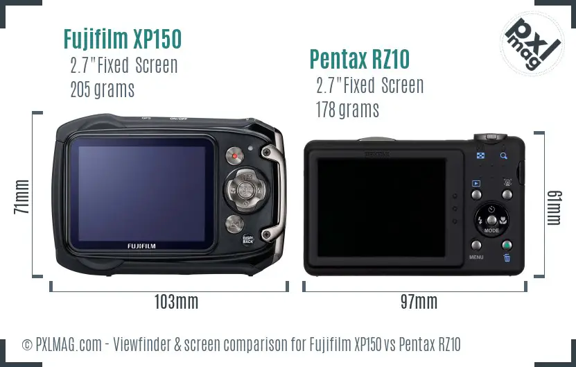 Fujifilm XP150 vs Pentax RZ10 Screen and Viewfinder comparison