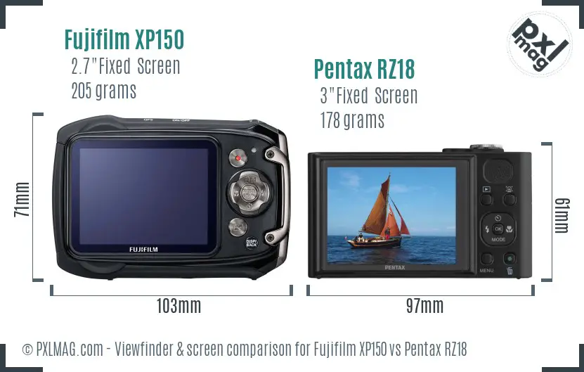 Fujifilm XP150 vs Pentax RZ18 Screen and Viewfinder comparison