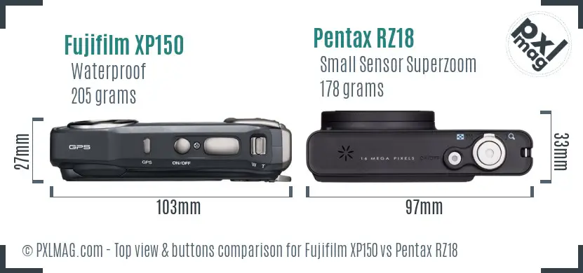 Fujifilm XP150 vs Pentax RZ18 top view buttons comparison