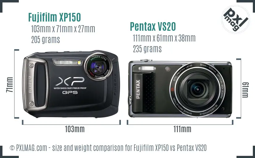 Fujifilm XP150 vs Pentax VS20 size comparison