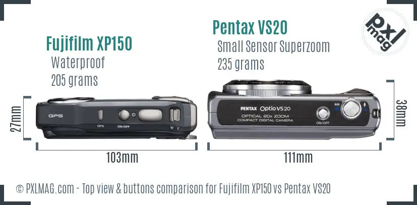 Fujifilm XP150 vs Pentax VS20 top view buttons comparison