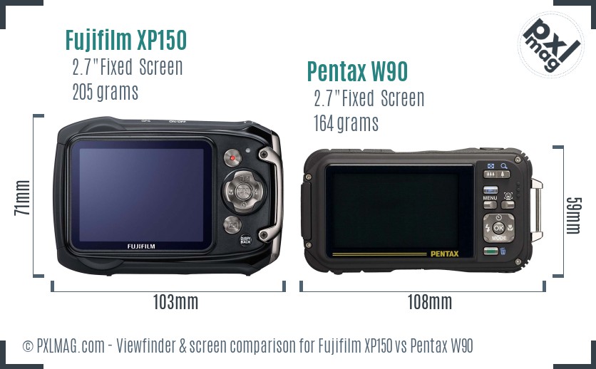 Fujifilm XP150 vs Pentax W90 Screen and Viewfinder comparison