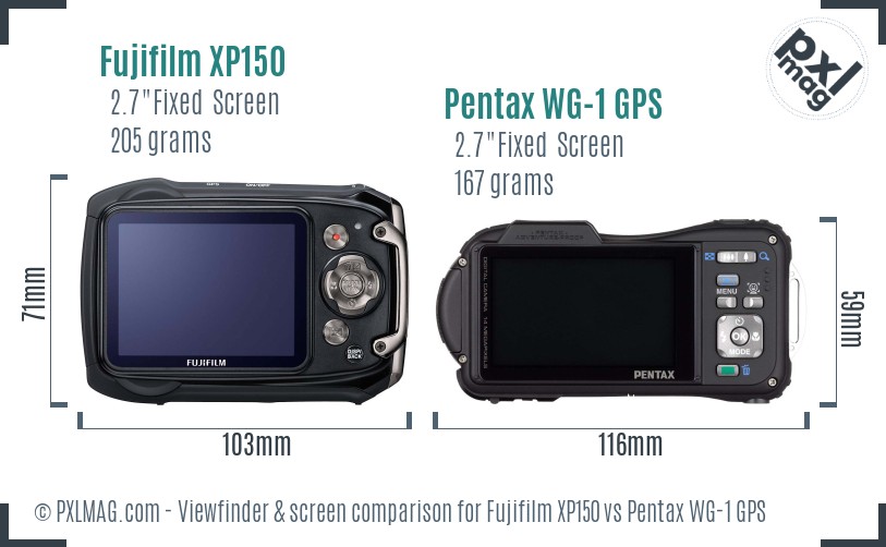 Fujifilm XP150 vs Pentax WG-1 GPS Screen and Viewfinder comparison