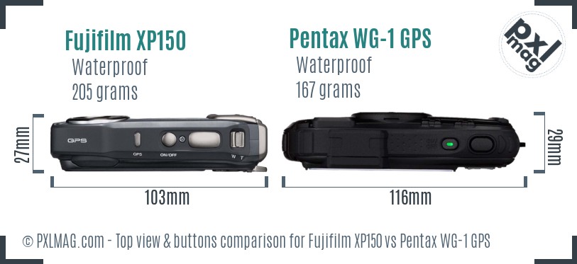 Fujifilm XP150 vs Pentax WG-1 GPS top view buttons comparison