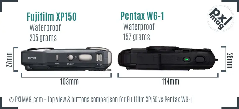 Fujifilm XP150 vs Pentax WG-1 top view buttons comparison Fujifilm XP150 vs Pentax WG-1 top view buttons comparison