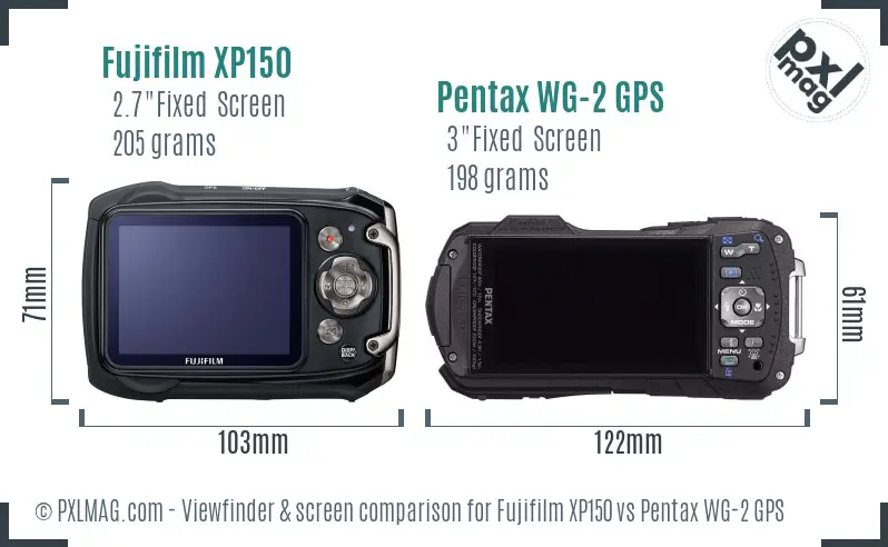 Fujifilm XP150 vs Pentax WG-2 GPS Screen and Viewfinder comparison