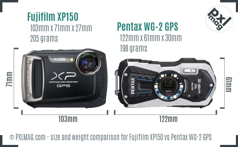 Fujifilm XP150 vs Pentax WG-2 GPS size comparison